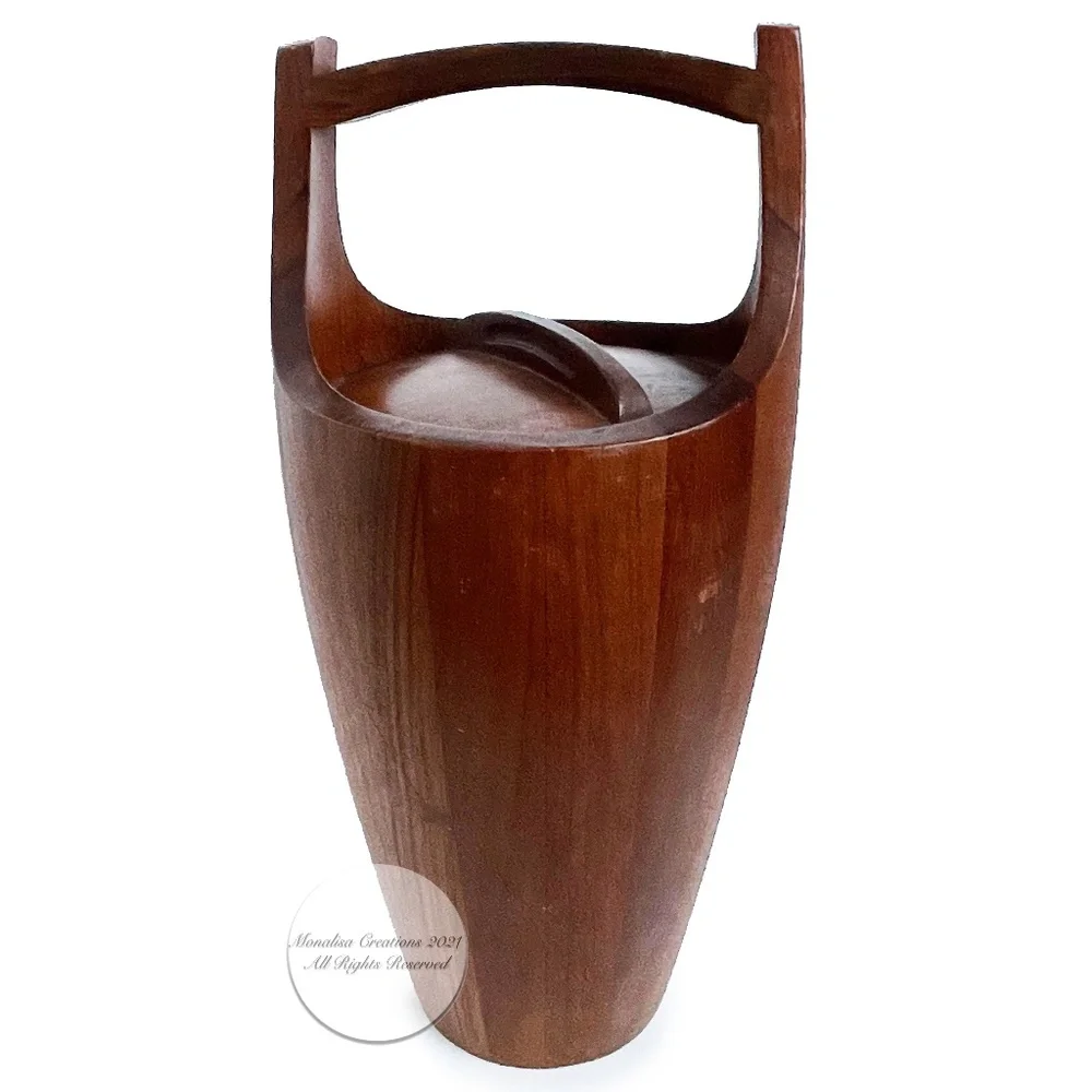 Dansk Ice Bucket + Lid Staved Teak Danish Mid Century Modern Vintage Barware